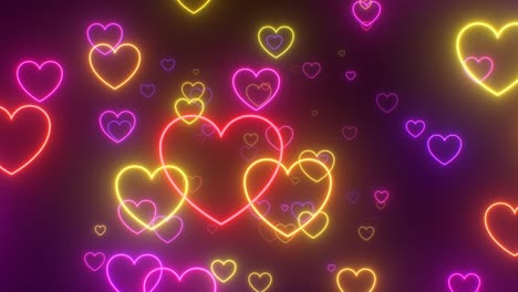 corazones de amor de valentín de neón luces led fluorescentes brillan volando hacia adelante - animación de fondo de movimiento de bucle vj sin costuras de 4k