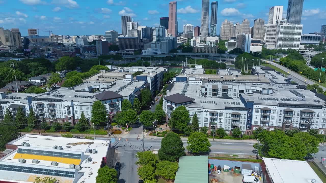 Downtown Business District In Atlanta Georgia - Aerial Drone Shot