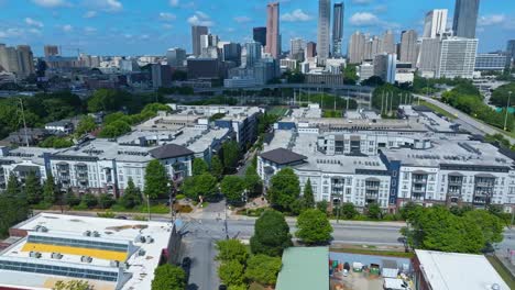 downtown business district in atlanta georgia - aerial drone shot