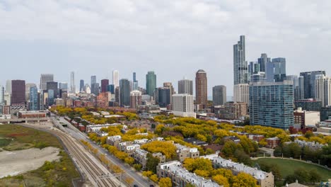 chicago cityscape in fall - aerial view in 4k