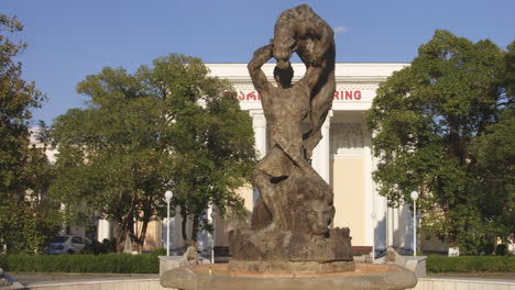 Statue-In-The-Fountain-Outside-The-Spring-6-Medical-Spa-And-Balneoresort-In-Central-park,-Tskaltubo,-Georgia