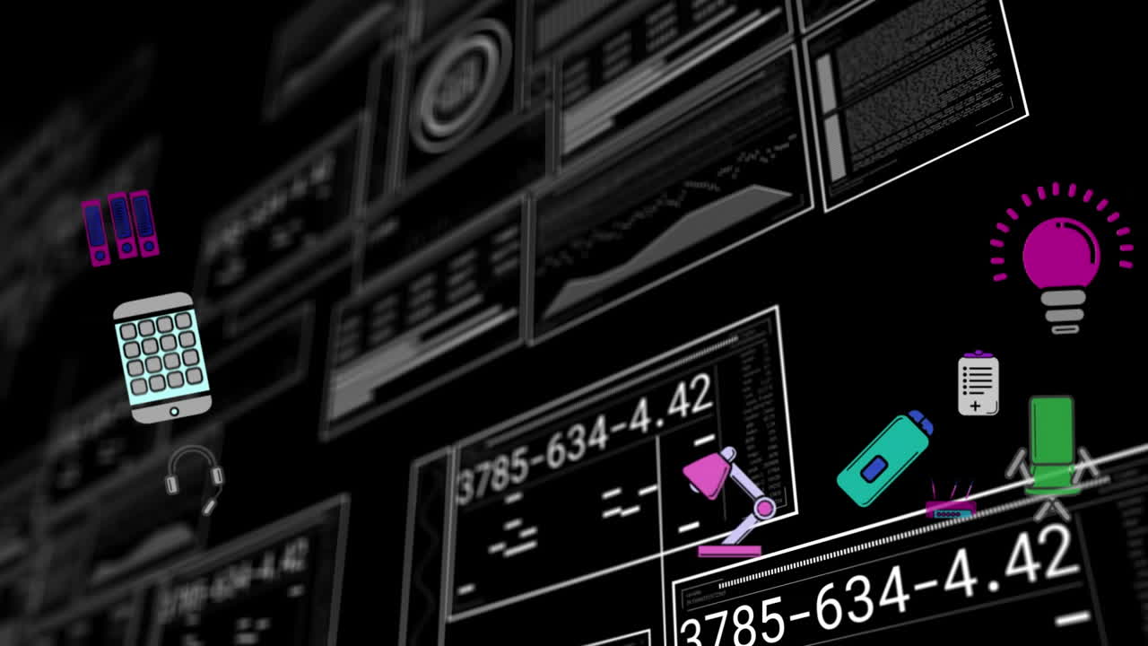 animación del procesamiento de datos sobre un fondo negro