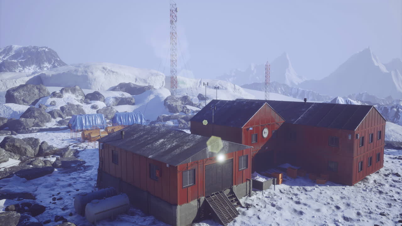 Research facility in a snowy landscape during daytime in remote location