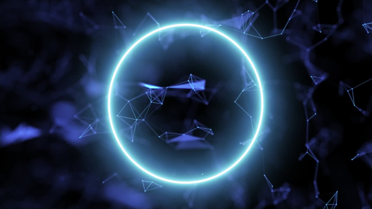 Animation of the appearance of a neon blue ring on a technological digital background.