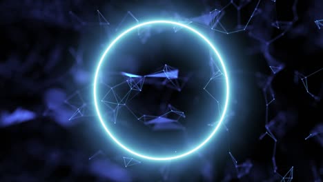 animation of the appearance of a neon blue ring on a technological digital background.