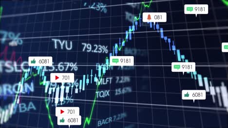 Animation-Von-Benachrichtigungsleisten,-Diagrammen-Und-Handelstafeln-Auf-Schwarzem-Hintergrund