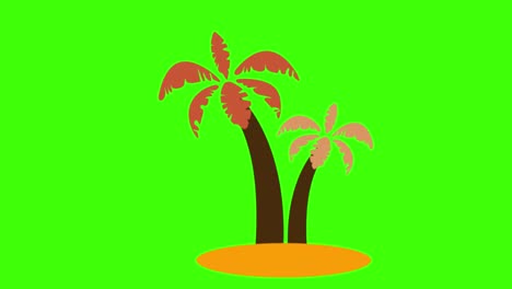 animación simple y colorida de un icono de palmeras naranja aislado en una pantalla verde en 4k