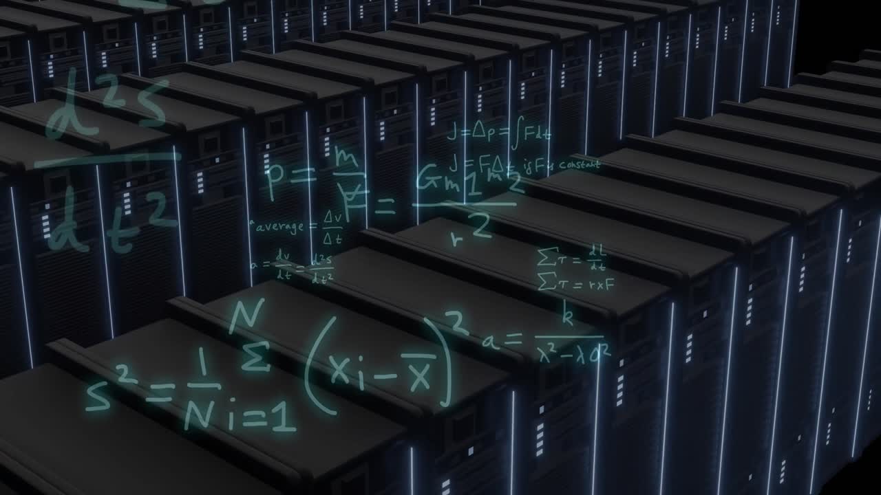 animación del procesamiento de datos matemáticos a través de servidores informáticos