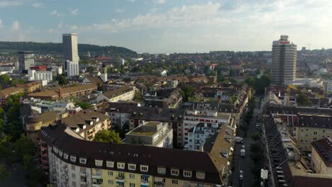 aerial establishing shot of zurich's langstrasse neighborhood. switzerland