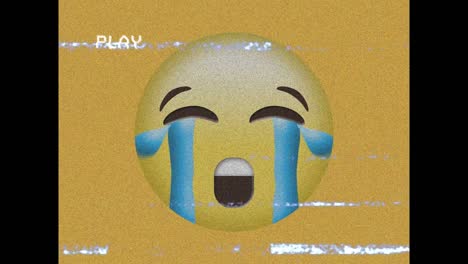 animación digital del efecto de falla de vhs sobre el emoji de la cara llorando sobre un fondo amarillo