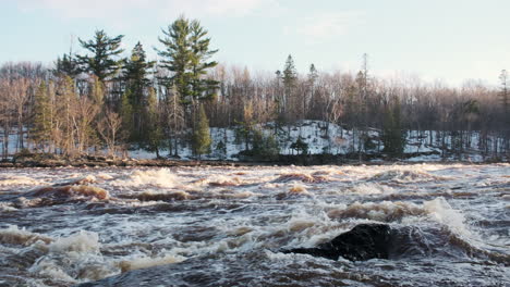 Rising-fast-flowing-floodwaters-swollen-with-spring's-melting-snow