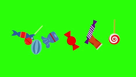 stop motion candies group animation on green screen chroma key