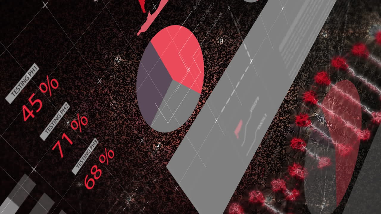 검은 바탕에 있는 dna 가닥 위의 데이터 처리의 애니메이션