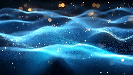 a blue and white image of a wave with a lot of sparkles. the image has a dreamy and ethereal quality to it