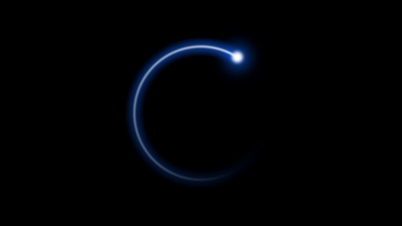 Technology loading circle of modern blue neon rotating progress bar on black background. 4K animation