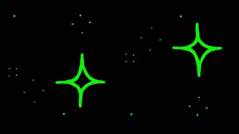 animación estrellas verdes en forma de chispas sobre un fondo negro.