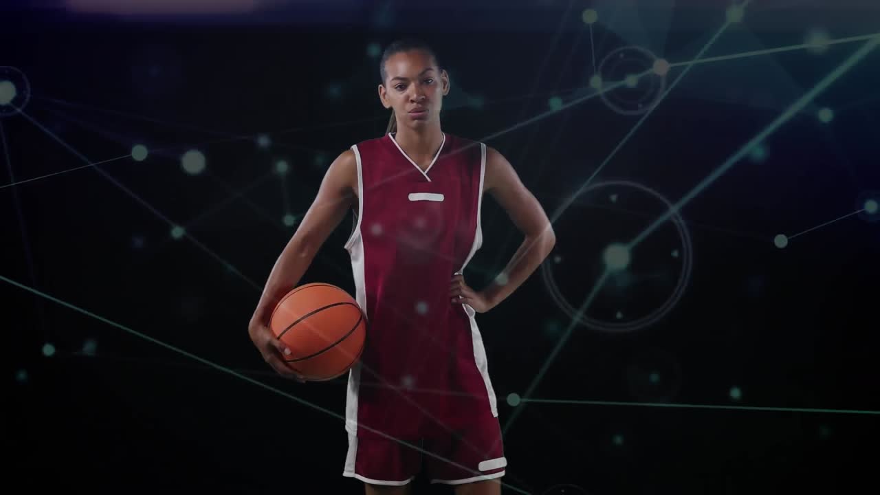 animación de la red de conexiones sobre el jugador de baloncesto afroamericano