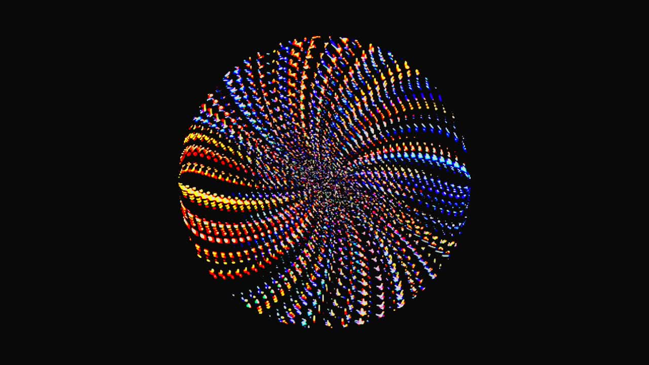 forma redonda animada de luces intermitentes multicolores, sobre un fondo negro