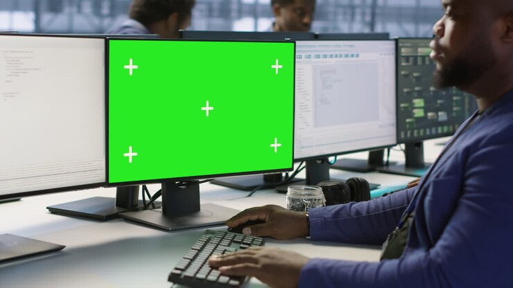 Uomo che lavora al computer in un ufficio