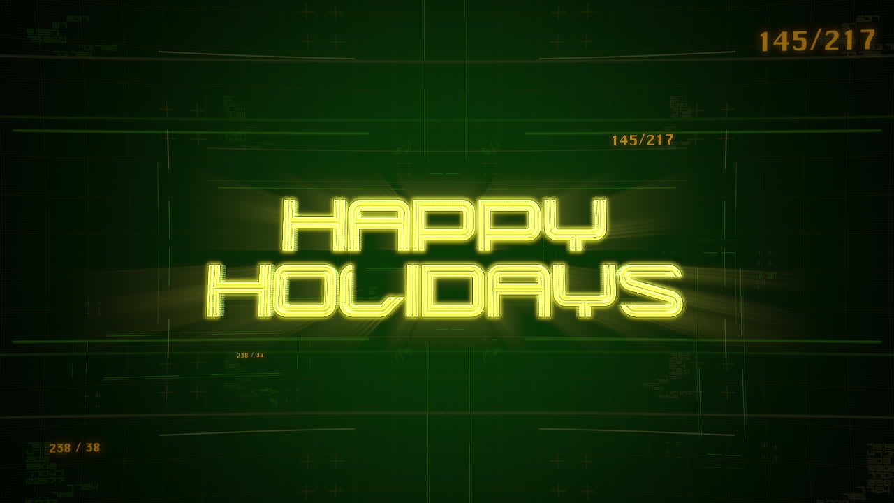 felices fiestas en la pantalla cyberpunk con elementos y números de hud