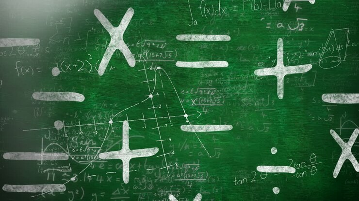 Animation of moving mathematical formulas over green background