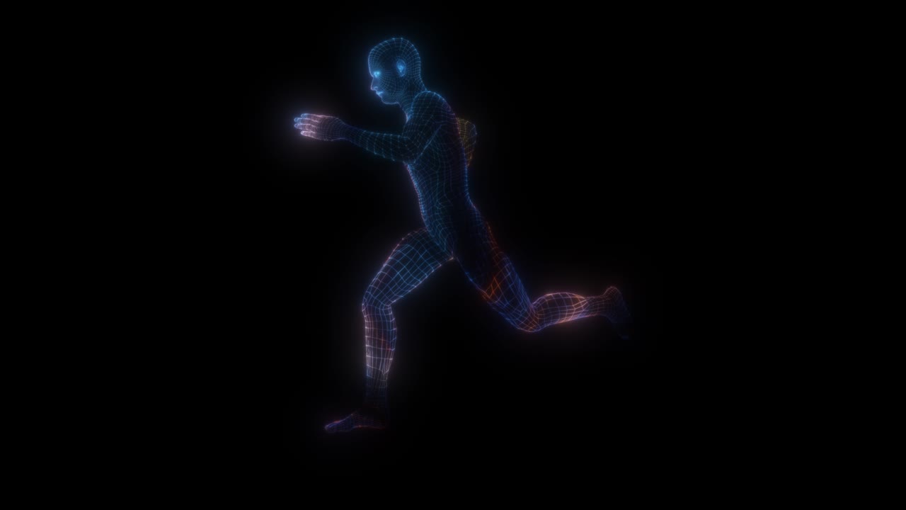 holograma humano corriendo. concepto médico y tecnológico