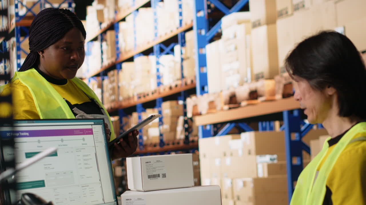 Vertical Video Team of workers fulfilling warehouse supply and demand operations