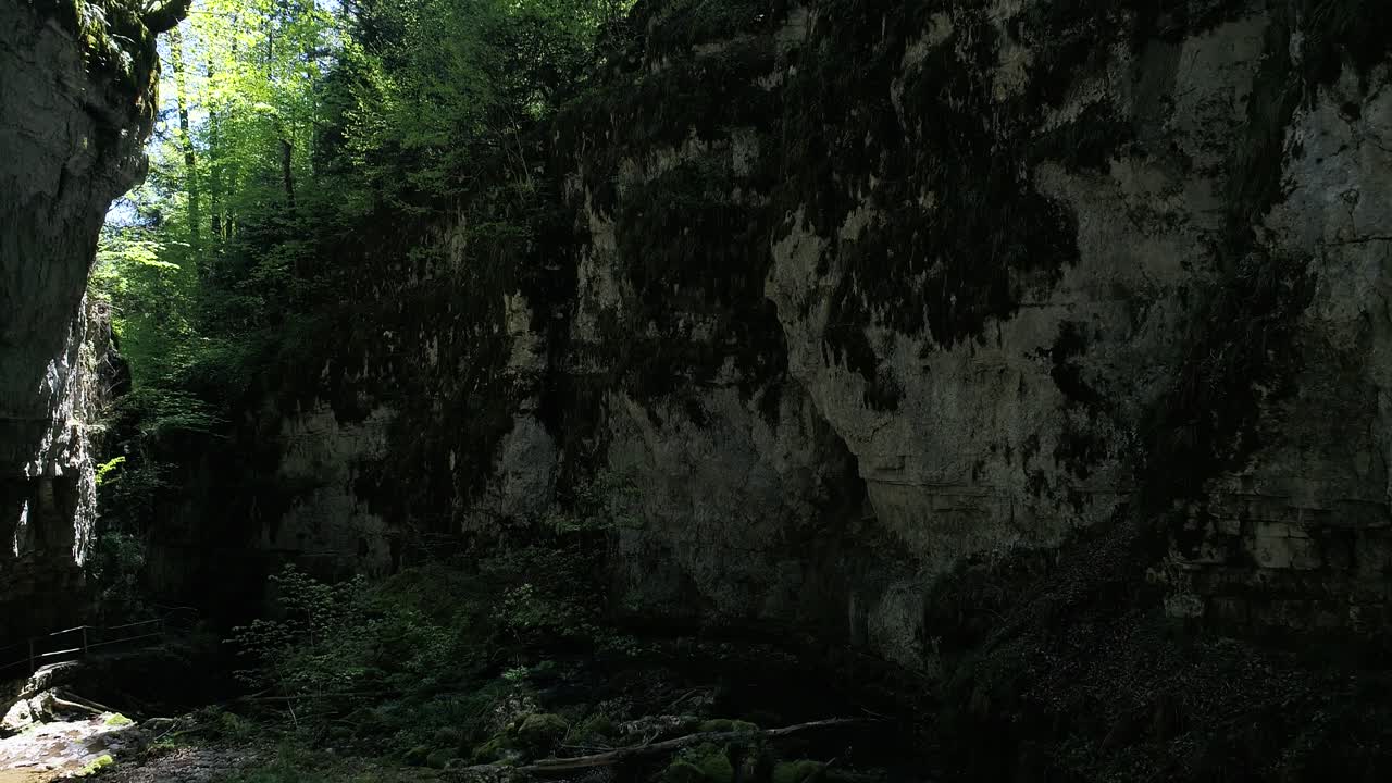 aerial view of steep canyon inside switzerland