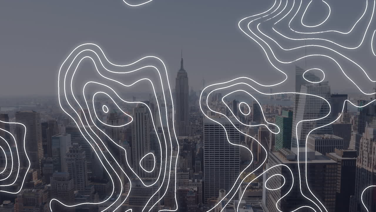 Animation of white lines over cityscape