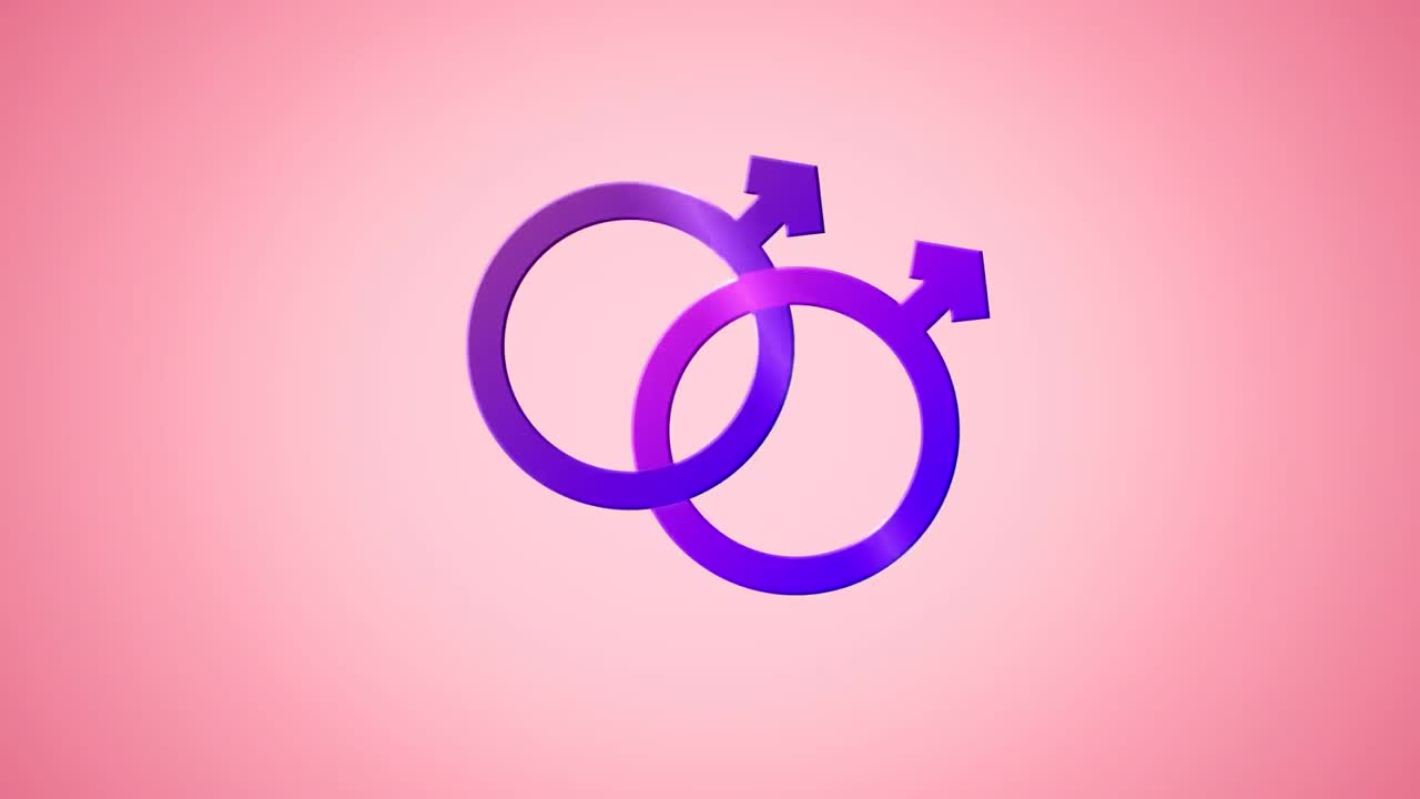 Animation of two linked purple male gender symbols, identifying male gay, on pink