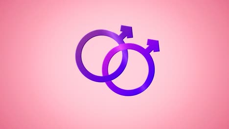 Animation-of-two-linked-purple-male-gender-symbols,-identifying-male-gay,-on-pink