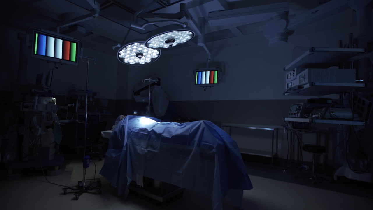 Patient Awaits Surgery in Operating Room - Dolly Push In - 4K UHD