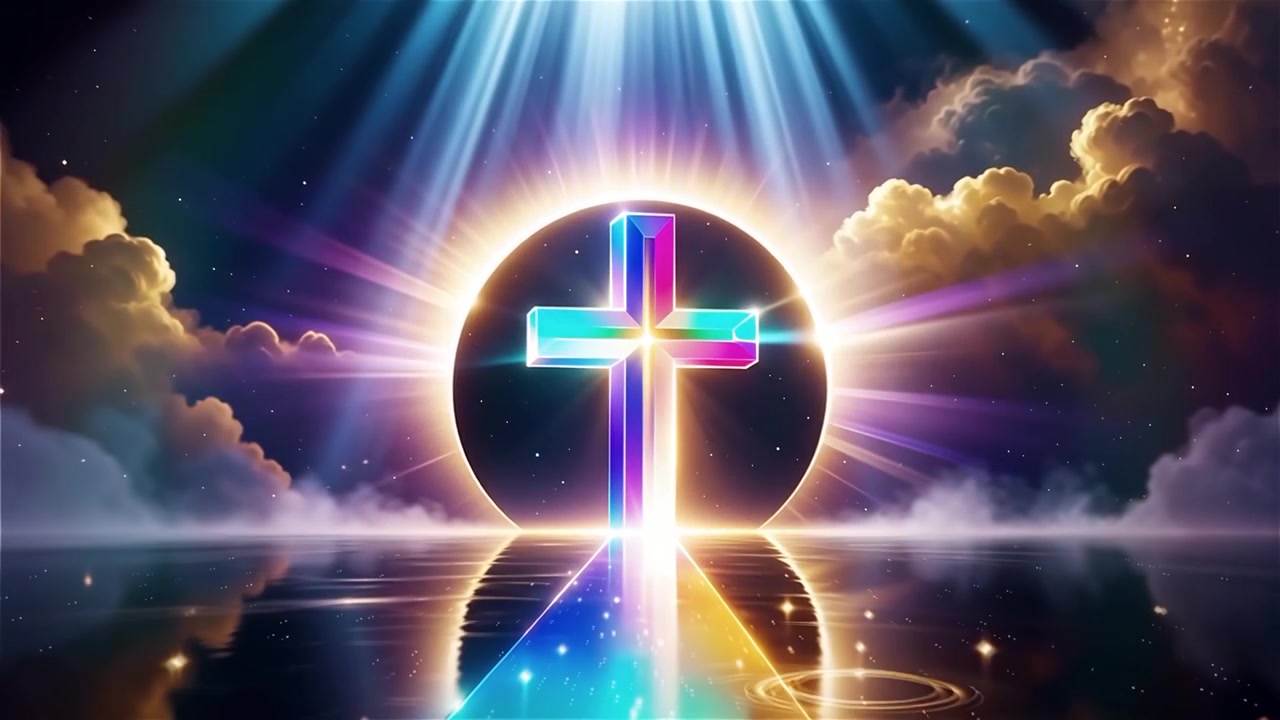 Croce Cristiana Luce Celestiale Sfondo per il Culto.