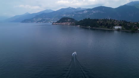 boat on lake como italy - speedboat from drone