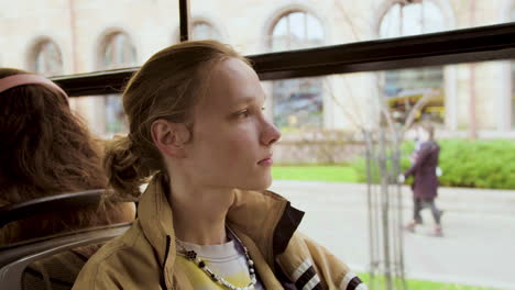 close up view of young man in the bus