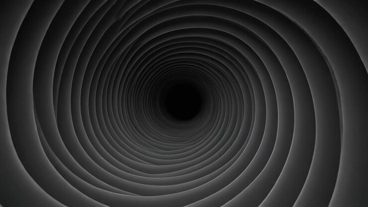 Túnel Espiral Giratório Abstrato com Gradiente de Tons de Cinza Escuros