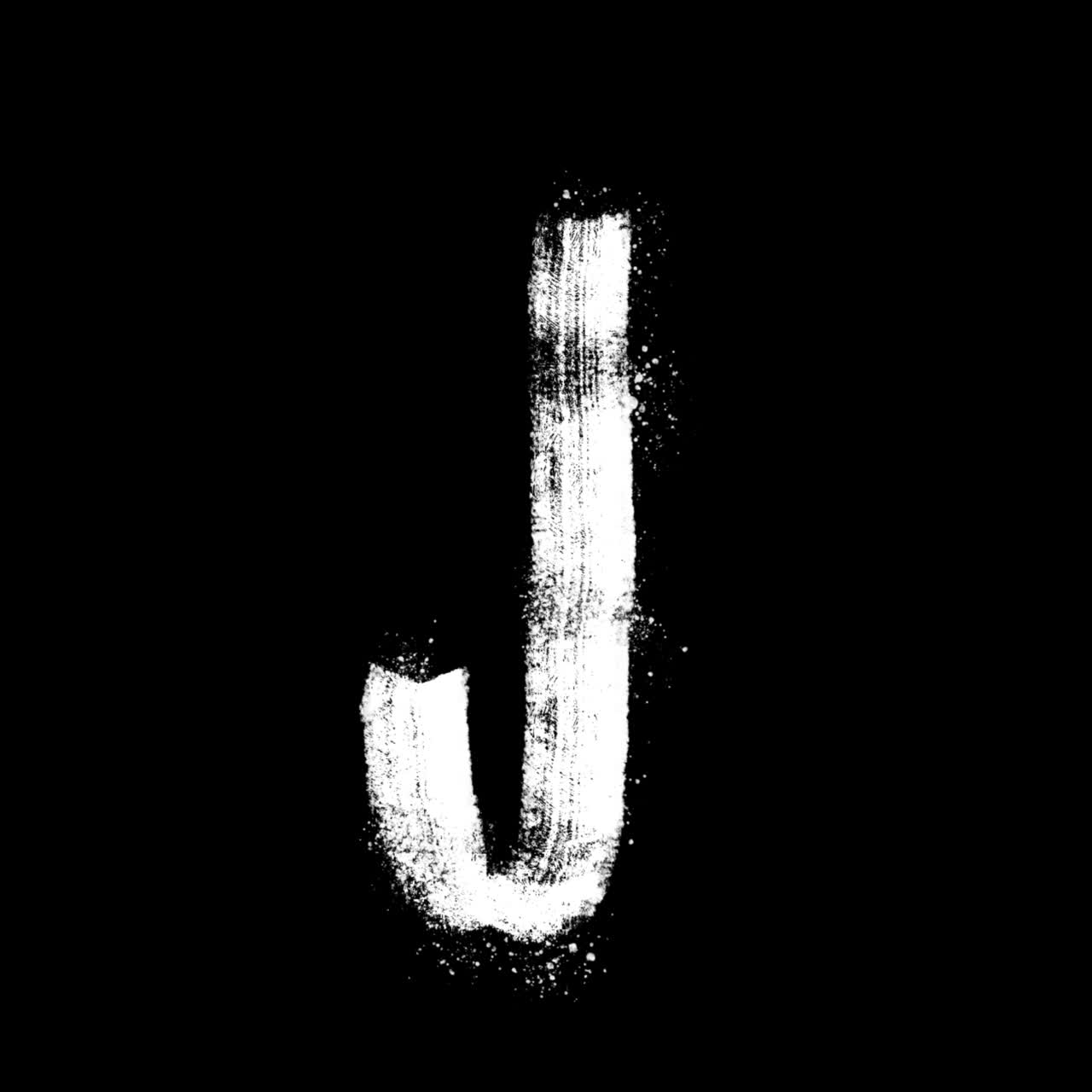 Lettera J con pennellata bianca su sfondo nero.