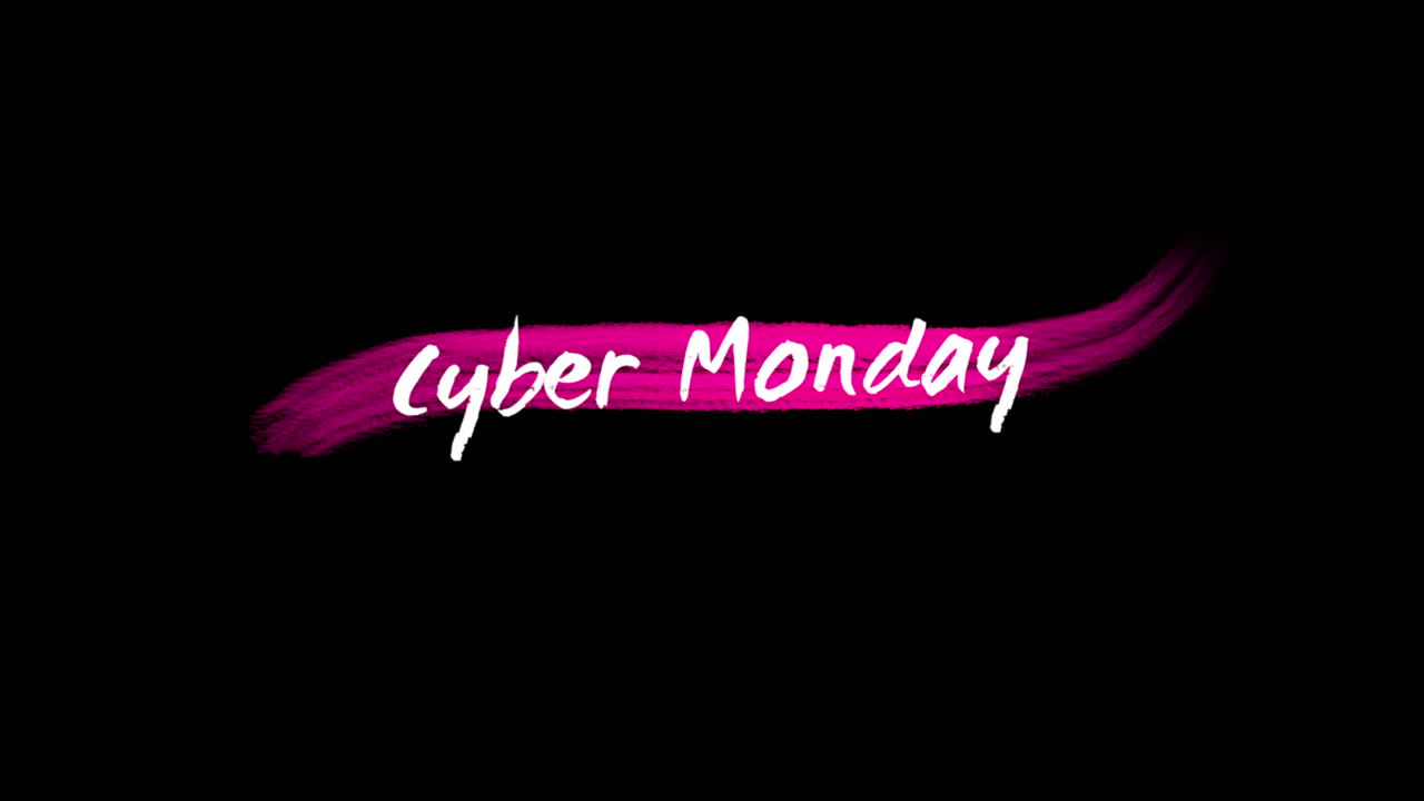 texto de lunes cibernético con pincel de acuarela rosa en gradiente negro