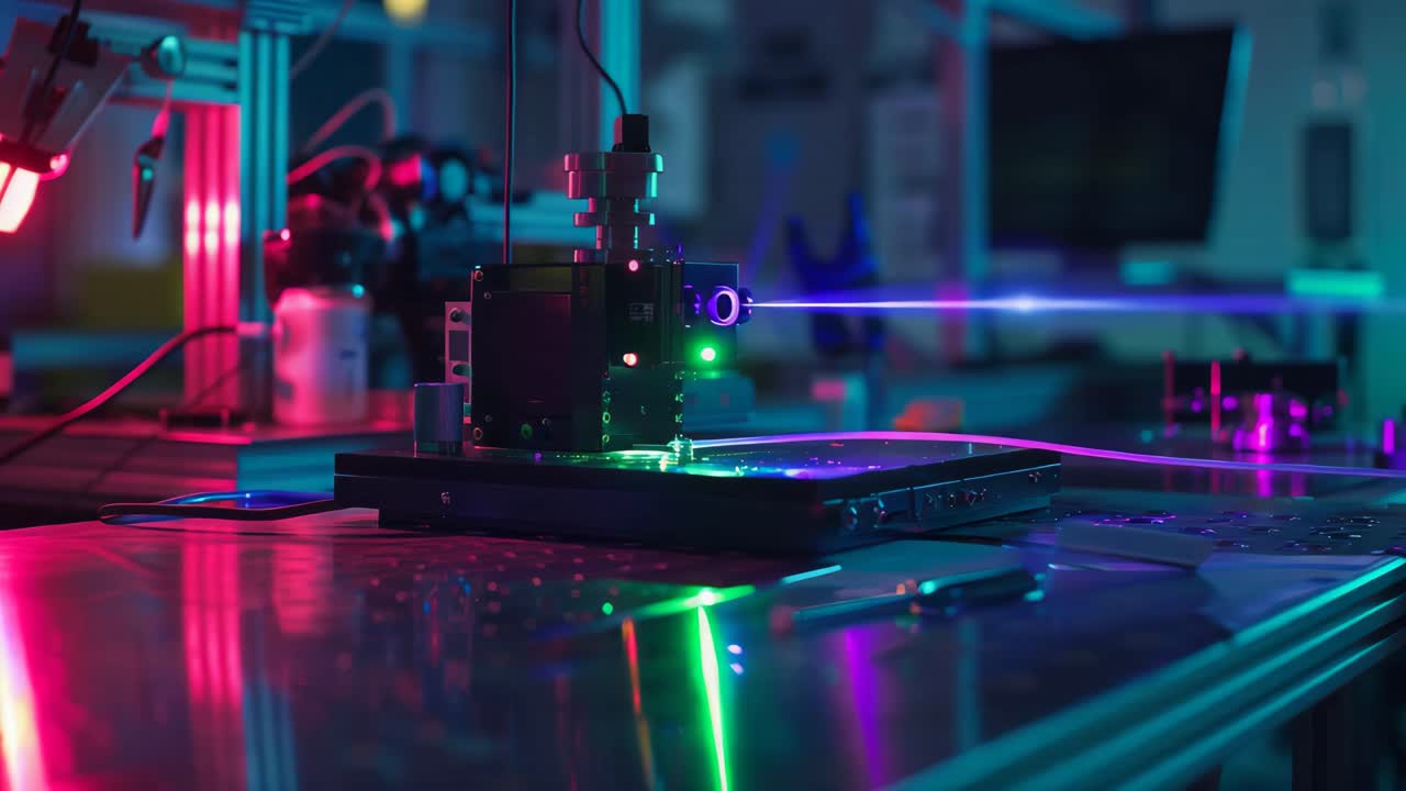 Laser-based laboratory equipment in a scientific setting.