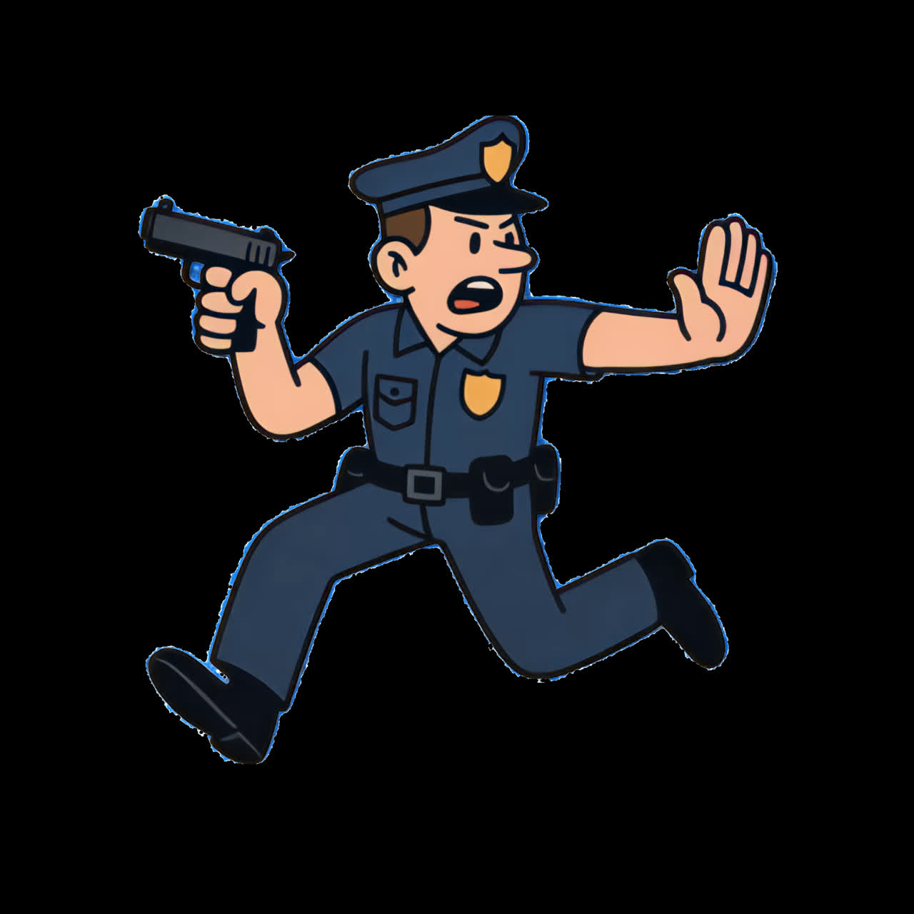 Cartoon police officer running alert animation isolated asset ...