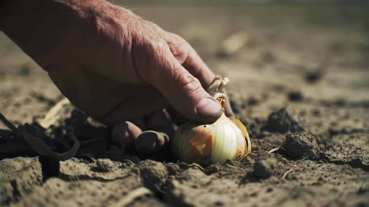 Harvesting Onions in a Sunlit Field During Late Summer Reveals the Hard Work of Farmers
