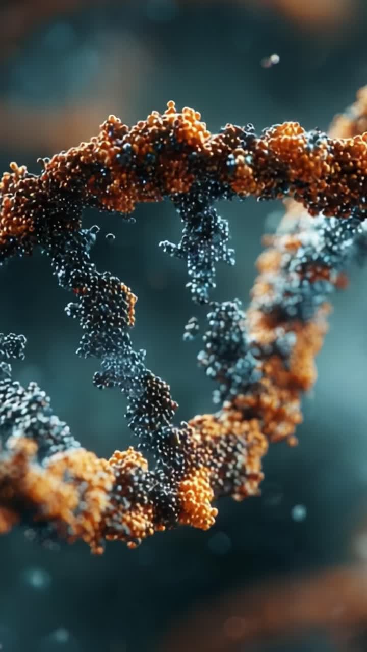 A Stunning Close-Up of a DNA Helix Structure Highlighting Intricate Molecular Patterns and Vibrant Colors in a Microscale Environment