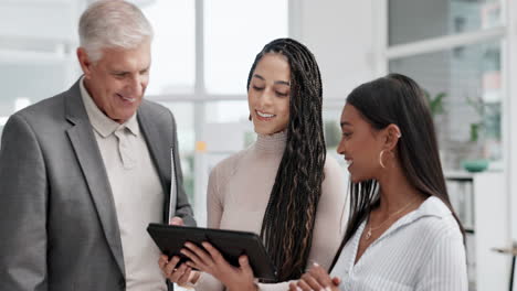 business people, tablet and discussion