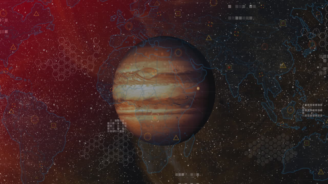 animación de formas geométricas y mapa sobre el globo contra el espacio en el fondo