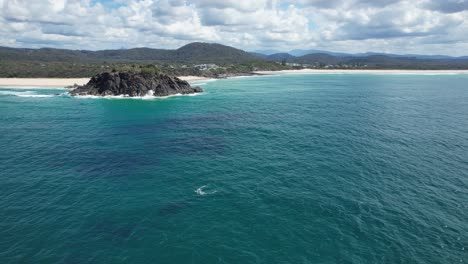 Playa-Cabarita-A-Lo-Largo-De-La-Costa-Del-Mar-De-Coral-En-Nueva-Gales-Del-Sur,-Australia---Toma-Aérea