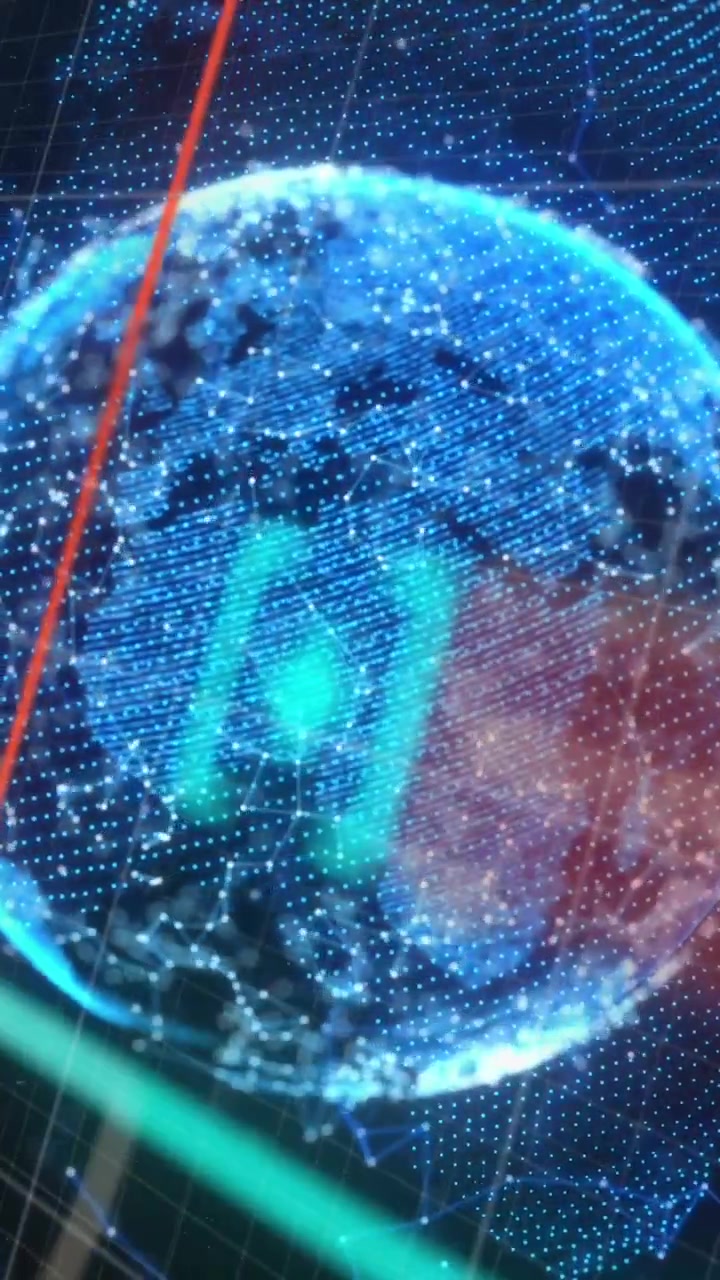 Animazione di scansione a raggio e globo con rete di connessioni su una griglia sullo sfondo