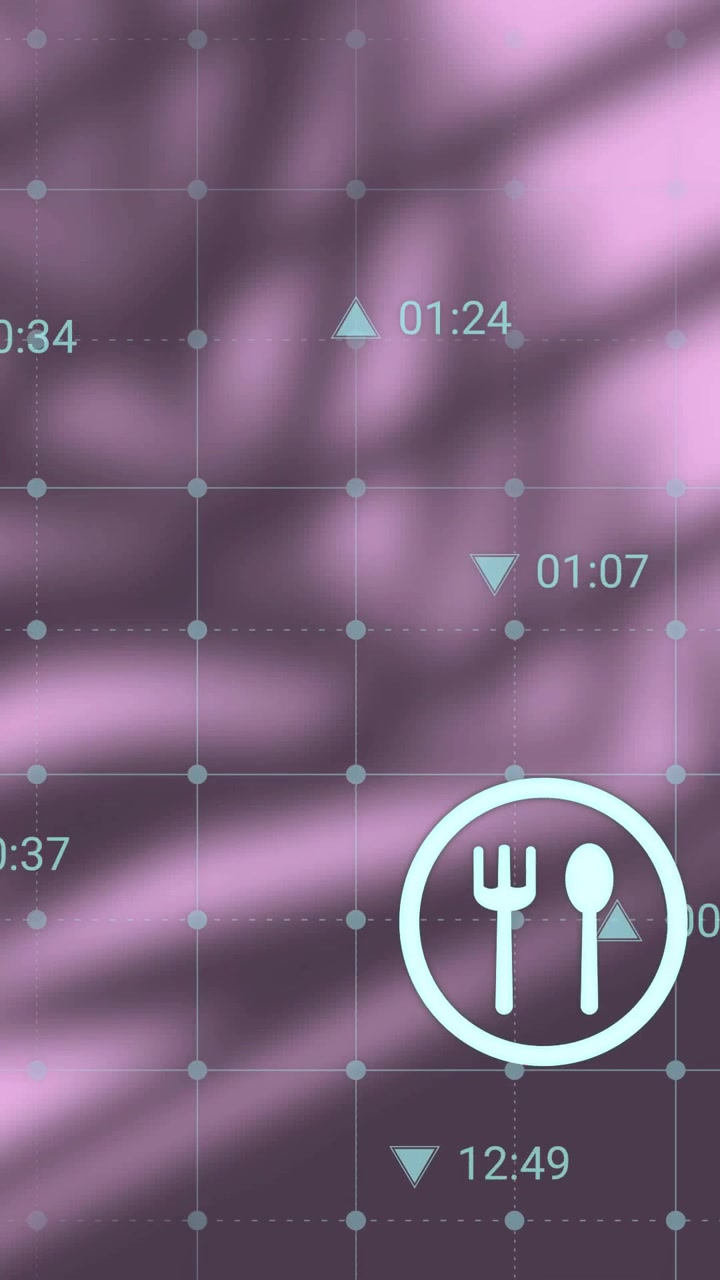 Vertical video: Grid UI cycling icons after bolt icon appearing, showing times for tech