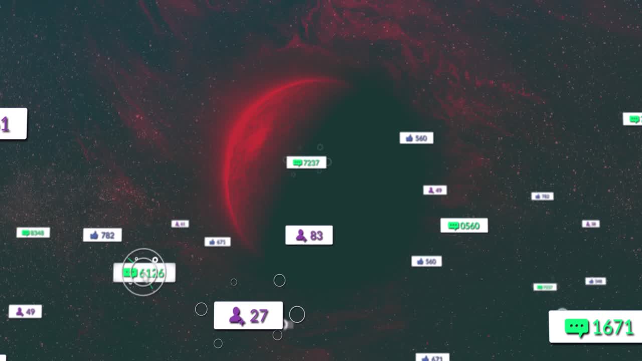 animación de iconos de las redes sociales contra el planeta giratorio en el espacio