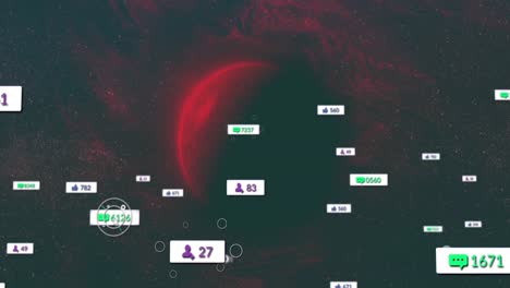 animation of social media icons against spinning planet in space