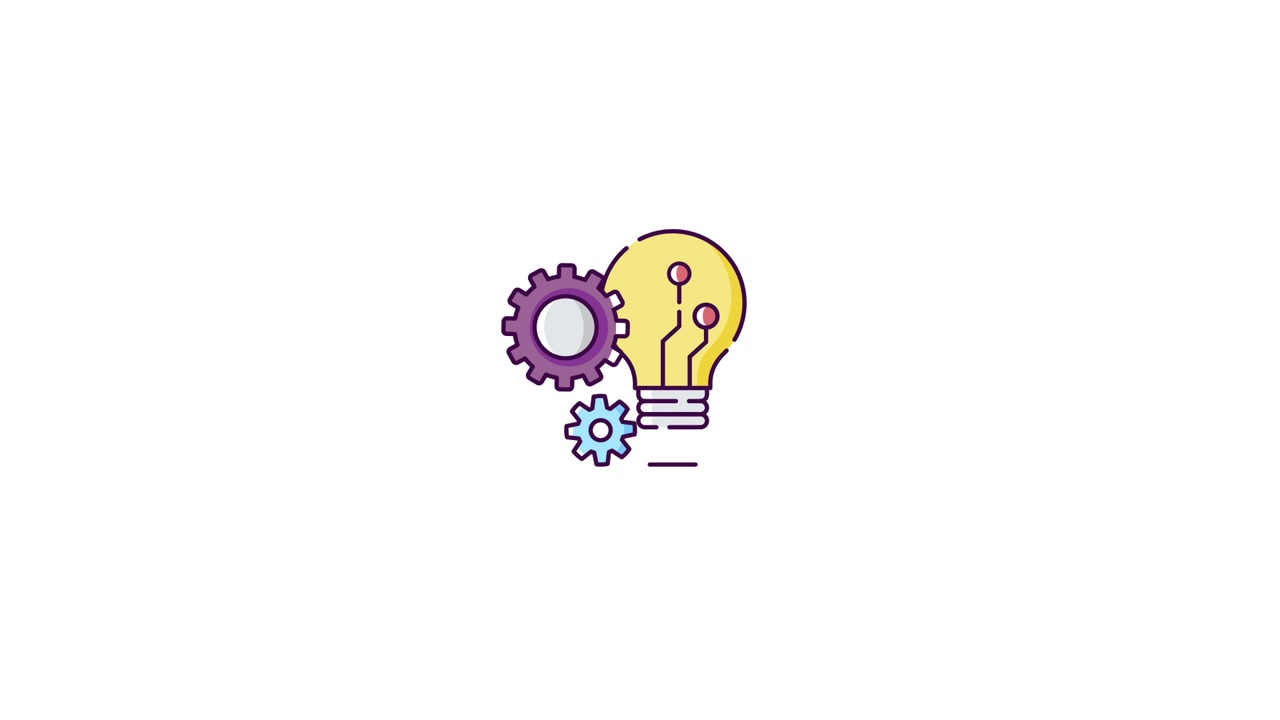 Animated Icon of Lightbulb and Rotating Gears for Innovation Concept